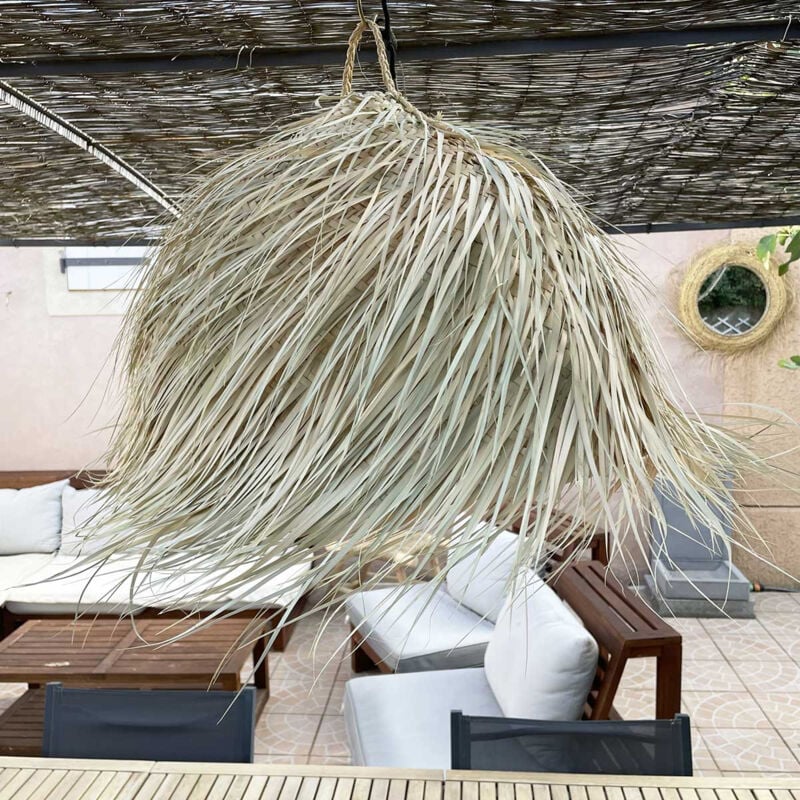 Abat jour pour Luminaire Marocain avec franges en Palmier tressé