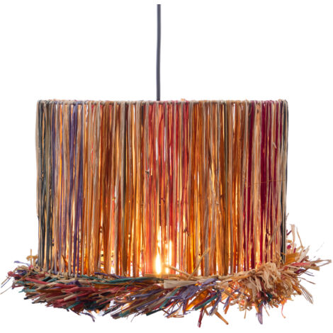 Suspension abat-jour raphia bohème vintage rotin - d30 cm