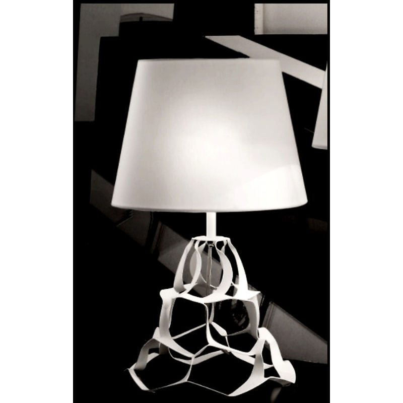 Image of Selene Illuminazione - Abat-jour moderno anais 1046 011 009 e27 led metallo tessuto lampada tavolo, finitura metallo bianco - Bianco