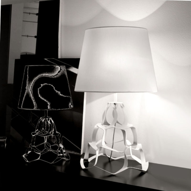 Image of Selene Illuminazione - Abat-jour moderna anais 1047 011 009 e27 led metallo tessuto lampada tavolo, finitura metallo bianco - Bianco