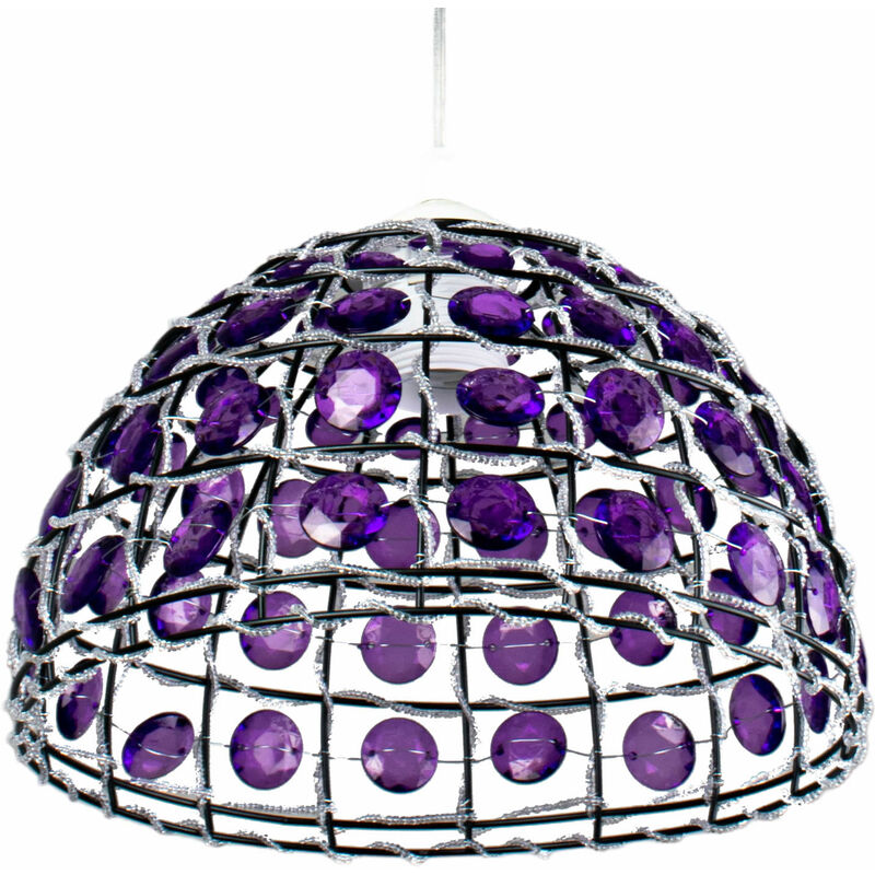 Abat jour Suspension Lustre suspendu Perles mauve violet Plafonnier moderne