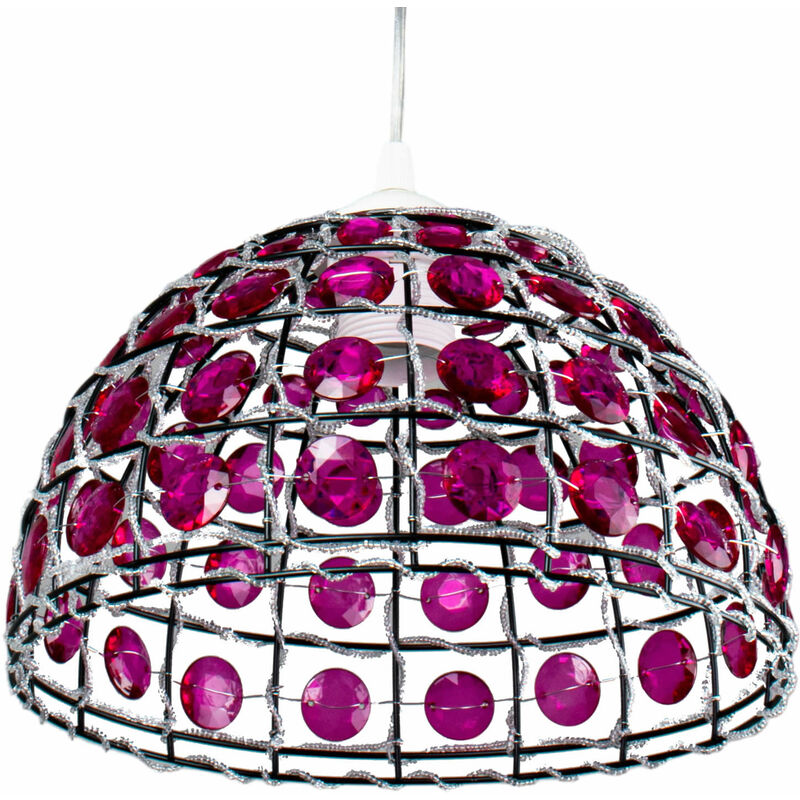 Abat jour Suspension Lustre suspendu Perles rose fuschia Plafonnier moderne