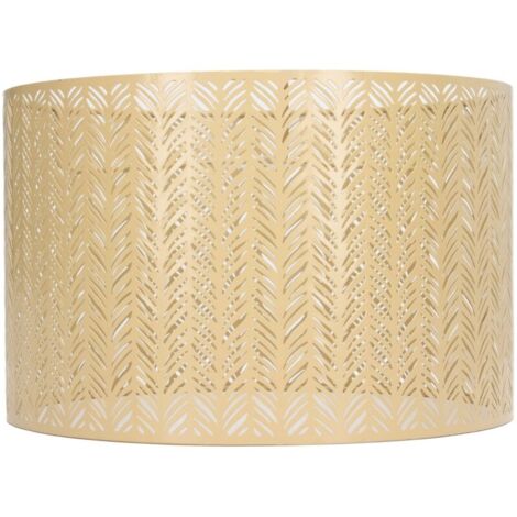 Abat-jour tambour en fer 25 cm – Design ajouré en forme de feuille – Compatible E27/E14 – Pour lampe plafond et table – Couleur or