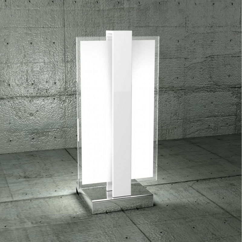 Image of Abat-jour tp-cross 1106 p e27 60w moderna lampada tavolo vetro metallo, finitura metallo bianco - Bianco