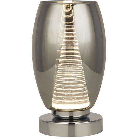 Abatjour Contemporaneo Ciclon Acciaio Cromo Vetro Fumè Led 6W 3000K
