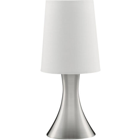 Abatjour Contemporaneo Tocco Acciaio Argento Tessuto Bianco 1 Luce E14