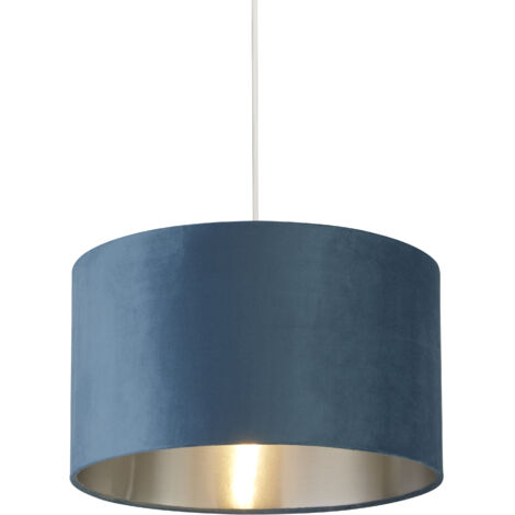 Abatjour velours Bleu avec intérieur argenté Diamètre 38cm x Hauteur 22cm