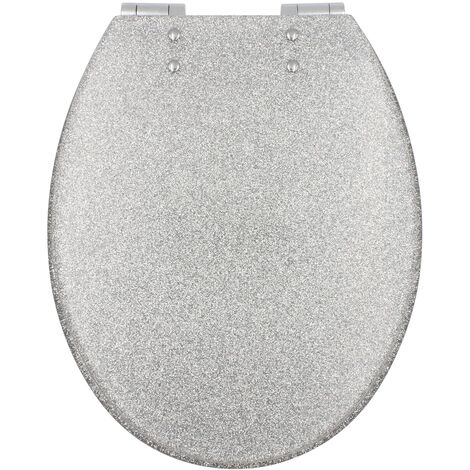 Abattant WC en résine gris pailleté – Charnières en métal chromé – Fermeture soft close – Compatible cuvettes standards – Gelco Design