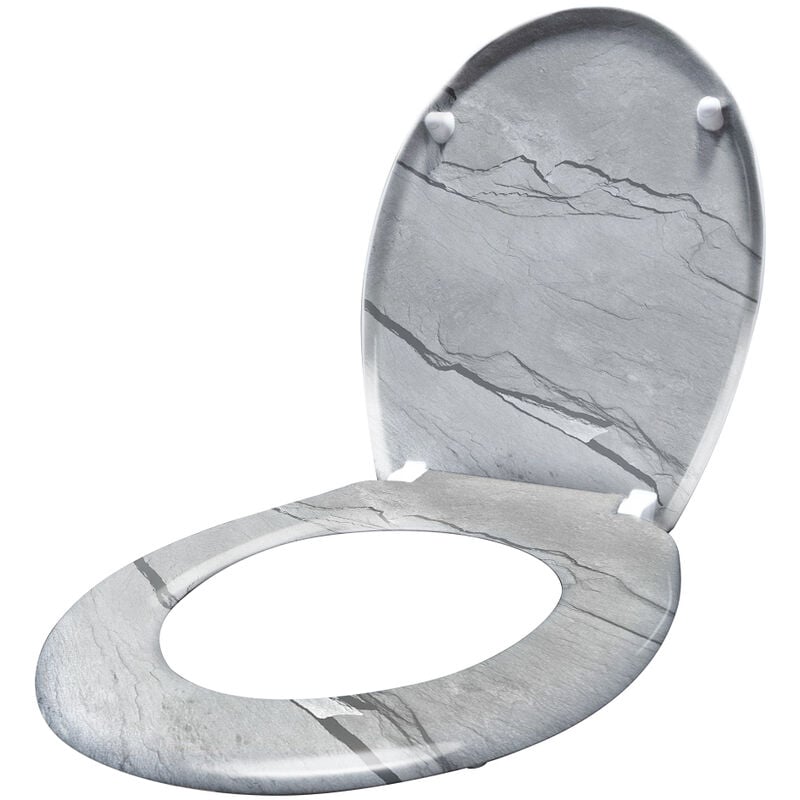 Abattant adulte pour WC Frein de Chute avec système Soft Close Fixation Facile Charnières Robustes Finition de Haute qualité(Gris) HENGMEI