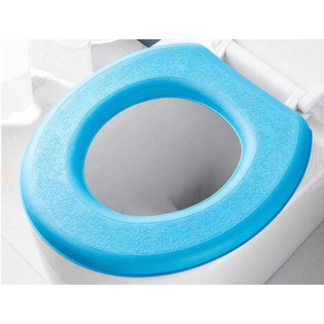 Abattant adulte pour WC　2 pcs étanche en Mousse EVA Coussin de siège de Toilette Lavable en Paste-Type Lunette WC Tapis de Tampon, Forme O Bleu-RAPANDA