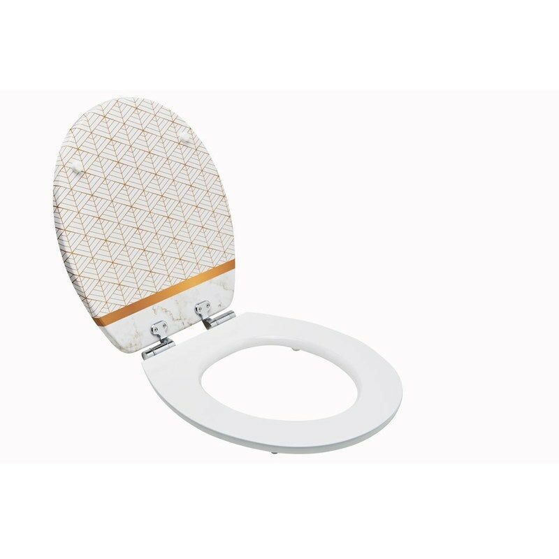 Wirquin - Abattant Déclipsable Avec Frein De Chute Bois Compressé Laqué Marbre Blanc/Doré