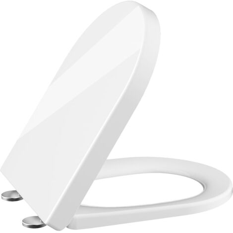 Abattant de WC avec système d'abaissement automatique - Avec fonction de dégagement rapide et charnières réglables - En Duroplast UF - En forme de D - Blanc