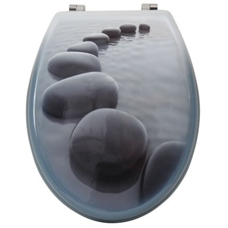 MSV - Abattant wc mdf Chemin de galets Gris - Charnières Inox