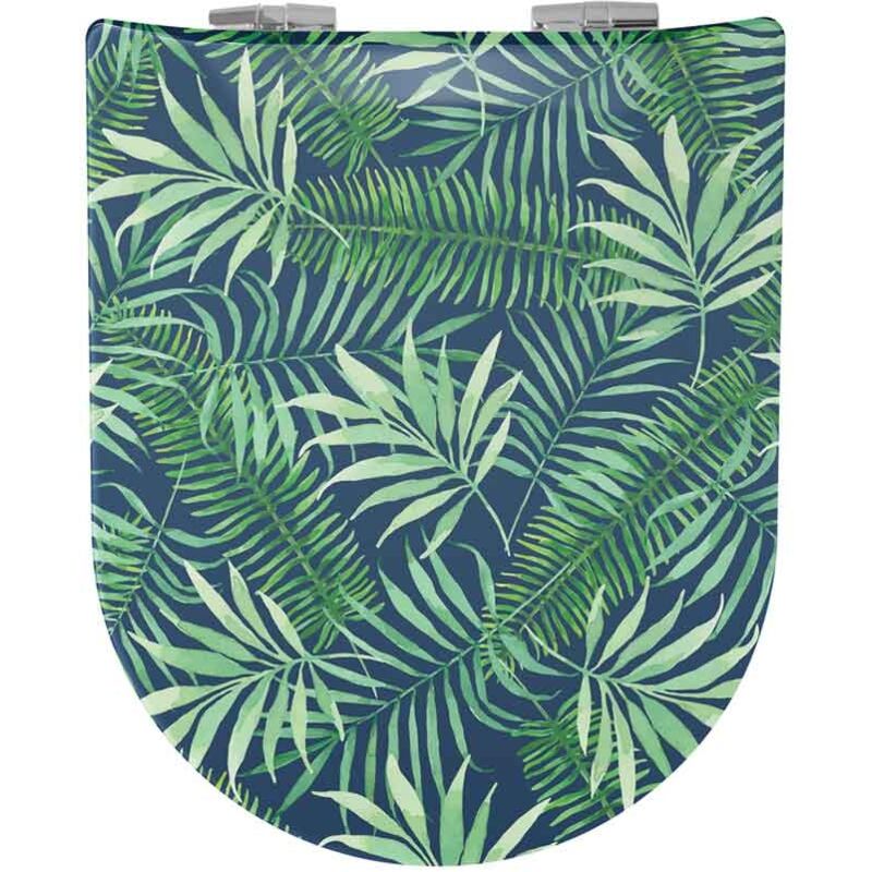 Abattant wood slim déclipsable aux feuilles de palmiers Vert sapin 48x36.5 cm