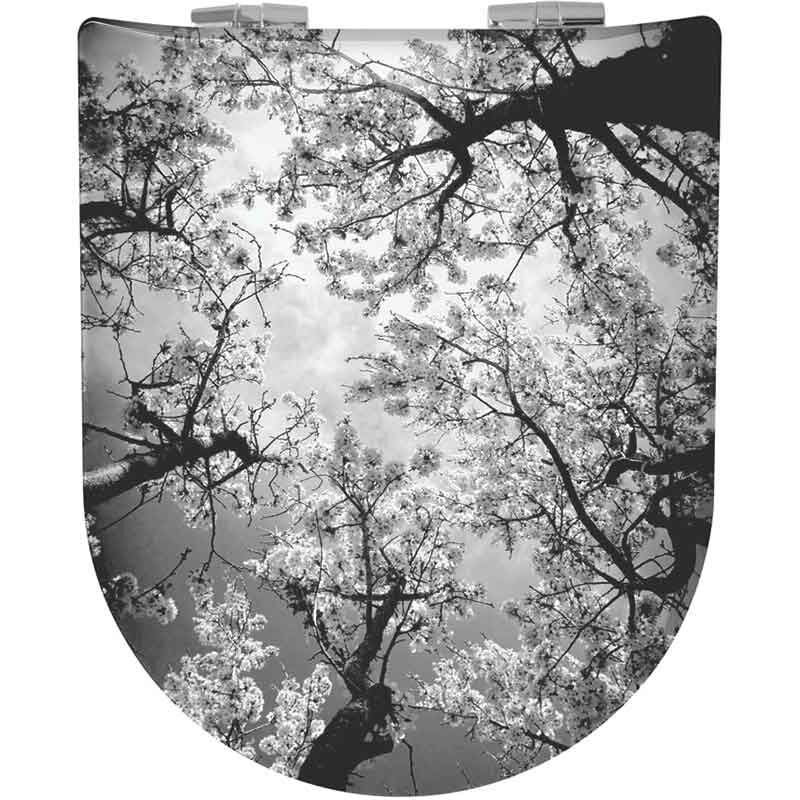 Homemaison - Abattant Double olfa Déclipsable 'Arbres en Fleurs' Gris 47x36.5 cm