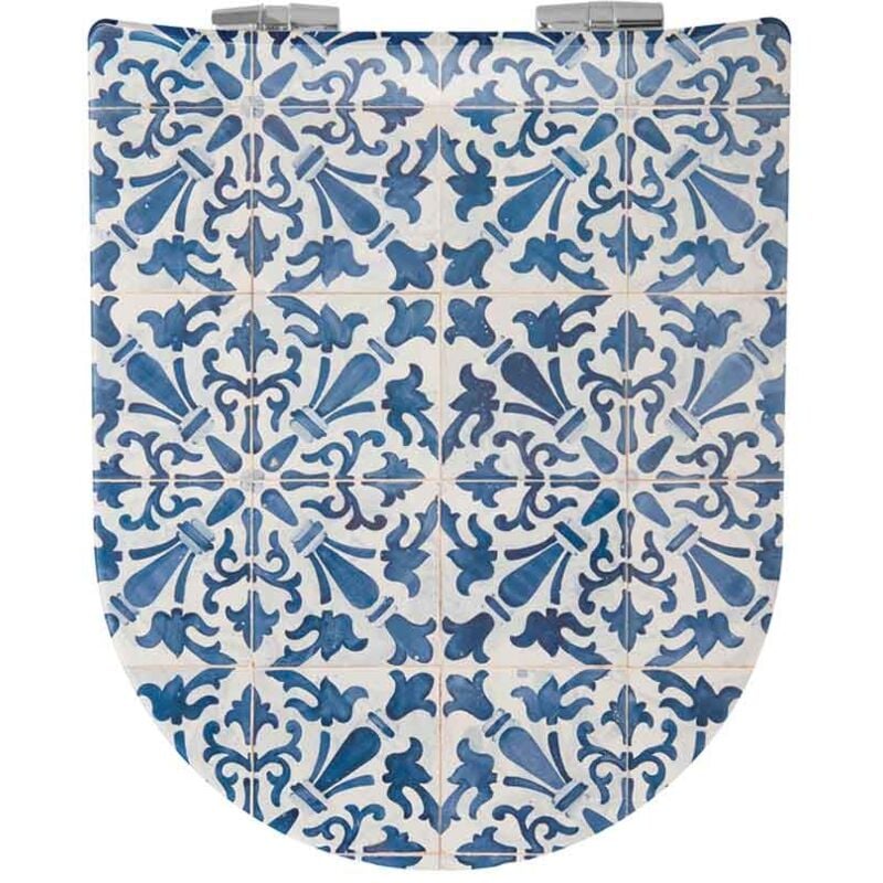 Abattant Double Olfa Déclipsable Motif 'Azulejos ' Bleu brillant 47x36.5 cm