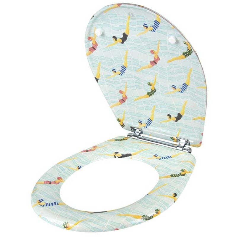 Abattant olfa wood slim double déclipsable 'Les Nageuses' Blanc 48x36.5 cm