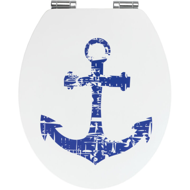 Wenko - Abattant wc Original Premium Shore, abattant wc avec frein de chute, fixation inox, mdf, 37,5x44 cm, blanc - bleu