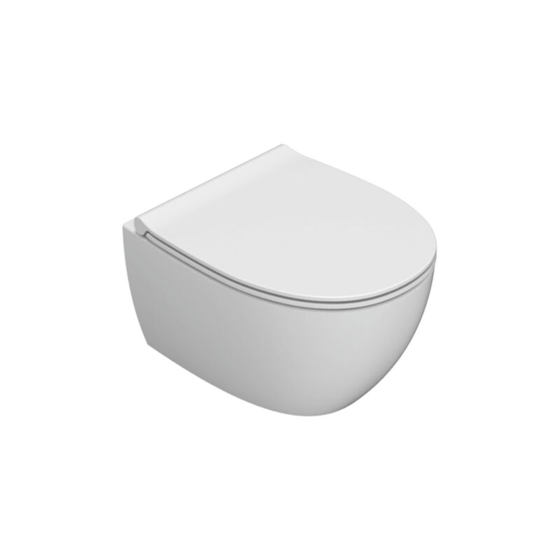 Ceramica Globo - Cuvette murale sans rebord 48x37 cm Globo 4All MDS04BI Blanc - Céramique - Avec couvercle de toilette