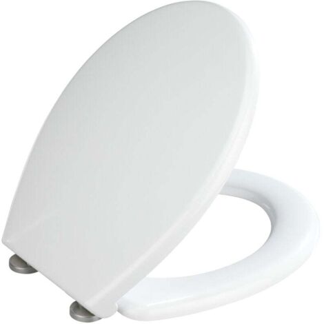 Abattant WC avec frein de chute easy close, fixation inox 'fix clip', Blanc, Duroplastique, Bilbao, 35 x 43,5 cm