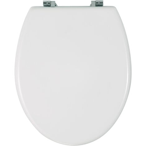 Abattant WC Bali WENKO, Fixation acier inox, Lunette WC résistante et entretien facile, Antibactérien, MDF résistant à l'humidité, 35 x 42 cm, Blanc