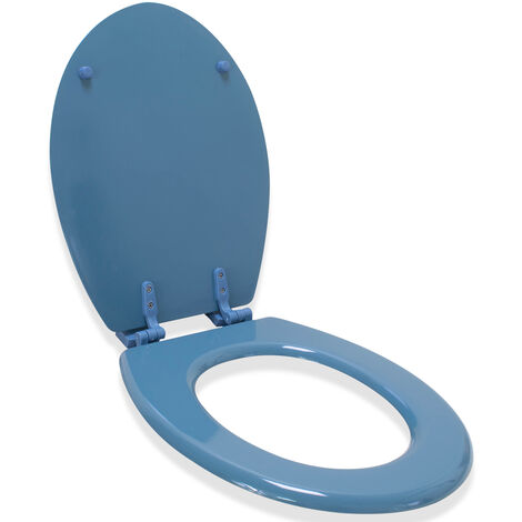 Abattant wc en bois compresse HDF Bleu Charnieres plastique Siege de toilette universel