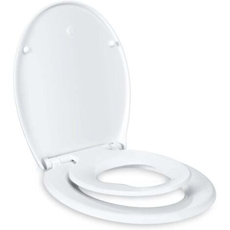 Abattant WC Familial, Lunette de Toilette avec Siège Enfant Magnétique, Frein de Chute et Charnière Réglable, Abattant WC en Polyéthylène pour Adultes et Enfants