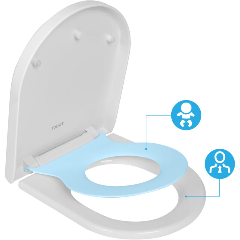 Todot - Abattant wc Familial Forme d avec Siège Enfant Bleu Magnétique Frein de Chute Charnière Réglable pour Adultes et Enfants Démontage Rapide
