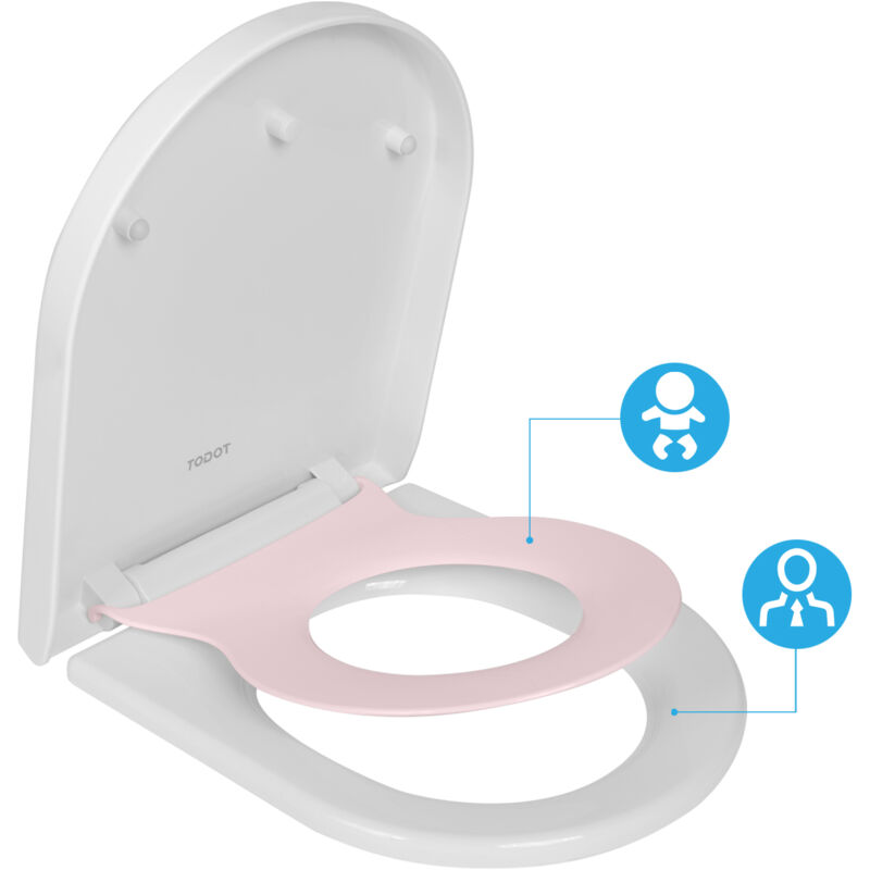 Todot - Abattant wc Familial Forme d avec Siège Enfant Rose Magnétique Frein de Chute Charnière Réglable pour Adultes et Enfants Démontage Rapide