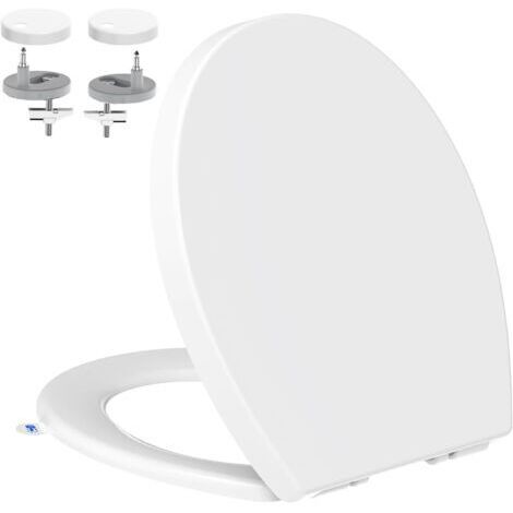 Abattant WC Forme O, Abattant WC avec Frein de Chute, Lunette WC avec Fermeture en Douceur, Lunette de Toilette Universelle Charnière, Blanche, 44,6 37,2x 4,3 CM