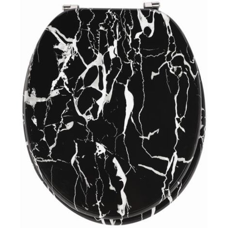 Abattant WC frein de chute, Grande sélection de lunettes de toilette avec abaissement automatique, Fixation facile (Marbre Noir)