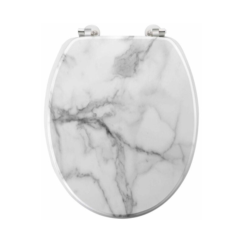 Paris Prix - Abattant wc Imprimé 'Effet Marbre' 45cm Blanc