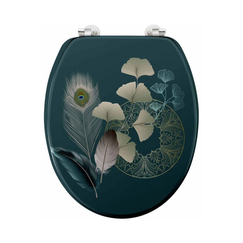 Paris Prix - Abattant wc Imprimé 'Ginkoblue' 45cm Vert Foncé