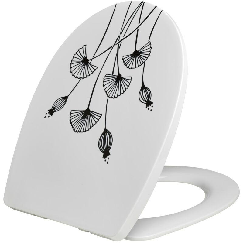Wirquin - Abattant wc Marbella en thermoplastique avec motifs floral, déclipsable et frein de chute 20724240, blanc et noir