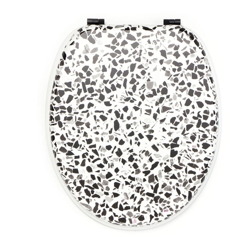 Gelco Design - Abattant wc granito mdf blanc/noir charnières métal noir