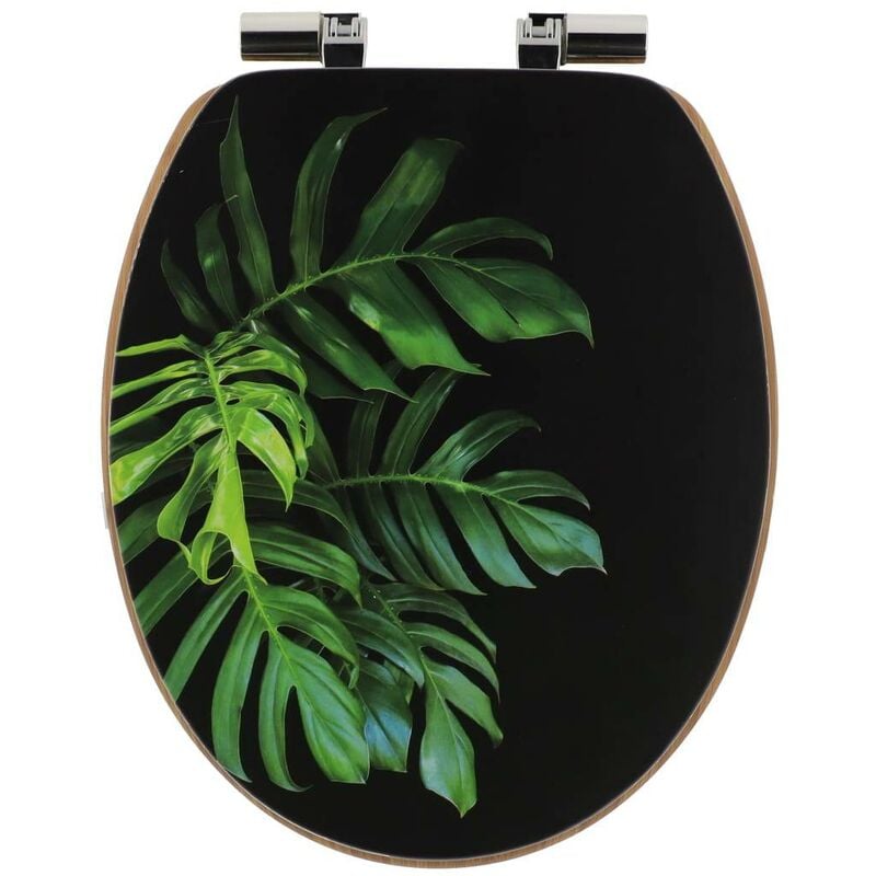 Tendance - Abattant wc mdf 18 pouces couvercle design imprime assise imitation bambou frein de chute chrome - green addict