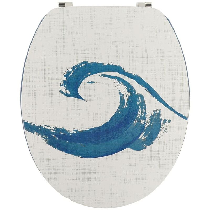 Abattant wc mdf 18 pouces couvercle design imprime vague assise imprime bleu attaches acier inoxydable - manureva Tendance