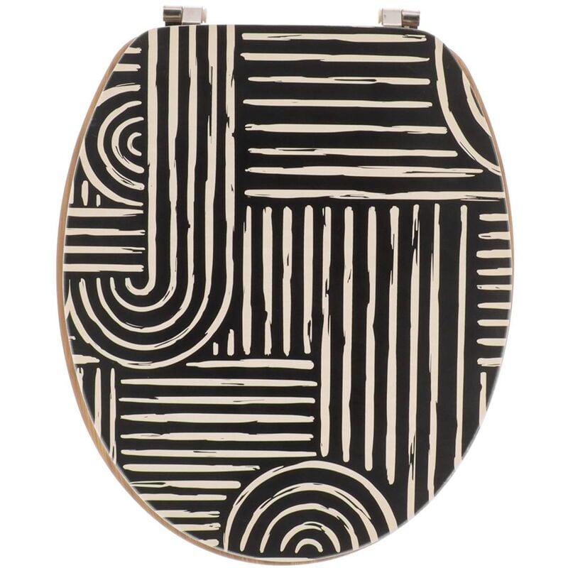 Abattant wc mdf 18 pouces couvercle design imprimee et assise facon bambou attaches acier inoxydable - ethnic vibes Tendance