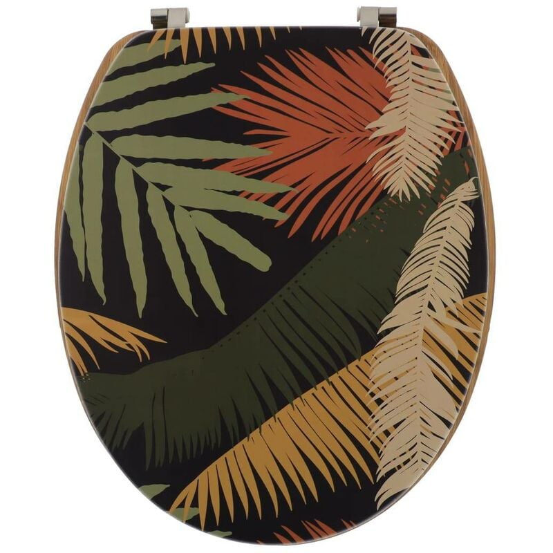 Abattant wc mdf 18 pouces couvercle design imprimee et assise facon bambou attaches acier inoxydable - exotic garden Tendance