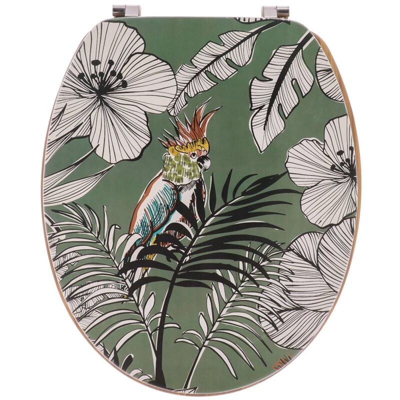 Abattant wc mdf 18 pouces couvercle design imprimee et assise facon bambou attaches acier inoxydable - jungle fever kaki Tendance