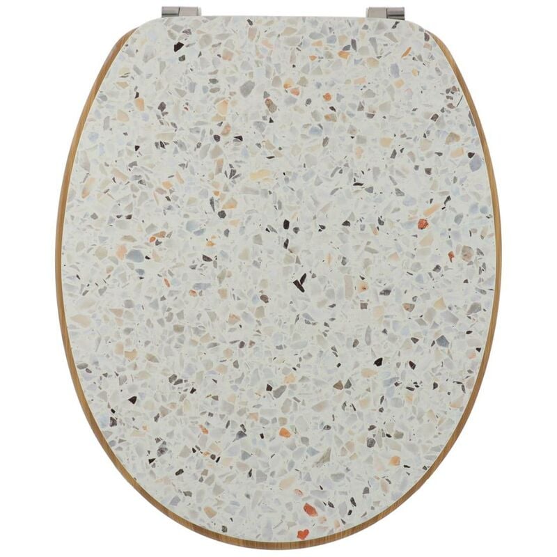 Abattant wc mdf 18 pouces couvercle design imprimee et assise facon bambou attaches acier inoxydable - terrazzo Tendance