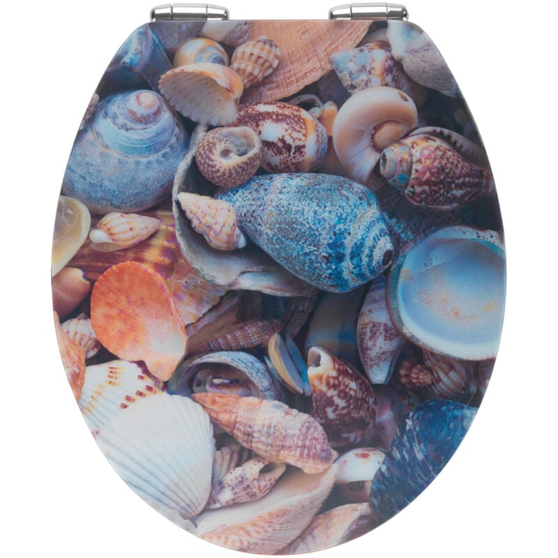 Wenko - Abattant wc avec frein de chute, abattant wc original Coquillage avec fixation inox, mdf, 38x44.5 cm, Multicolore