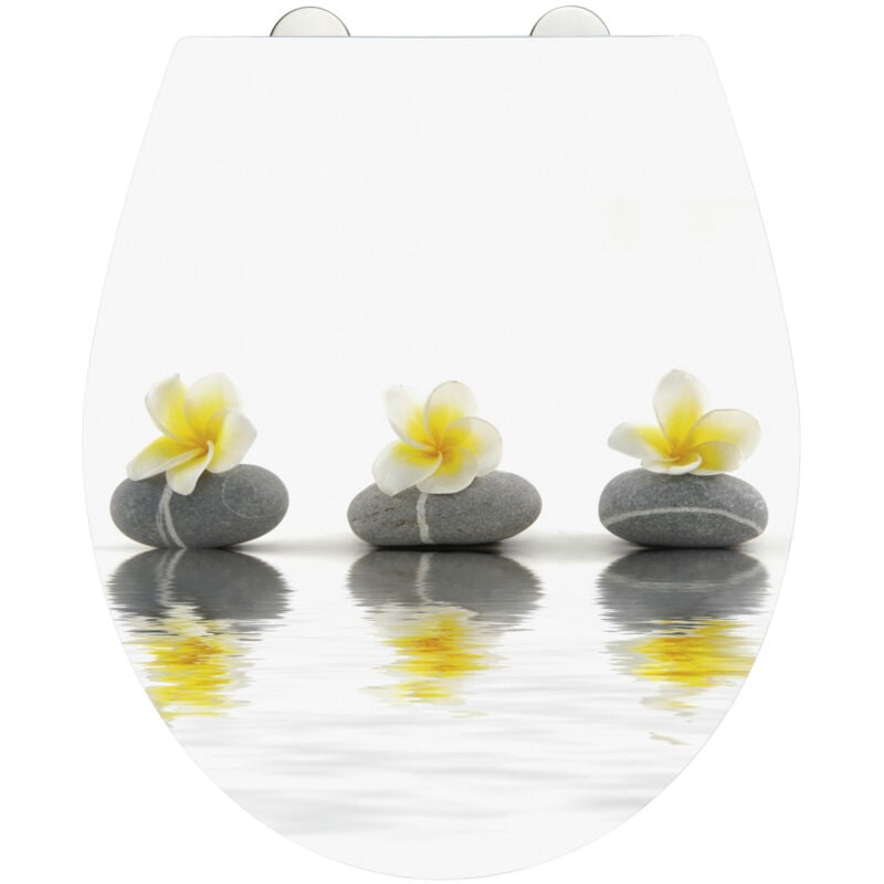 Wenko - Abattant wc original Pierre avec Fleur, abattant wc avec frein de chute, fixation inox clipsable, Duroplast acrylique, 39x45 cm, multicolore