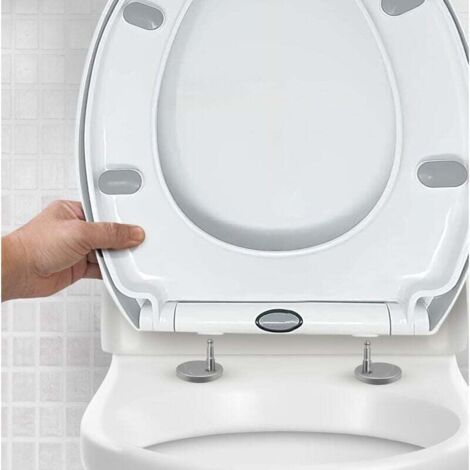 Abattant WC ovale à fermeture amortie – Siège de toilette à dégagement rapide – Abattant de toilette en forme de O avec fermeture amortie – Abattant de toilette à fermeture lente avec charnières