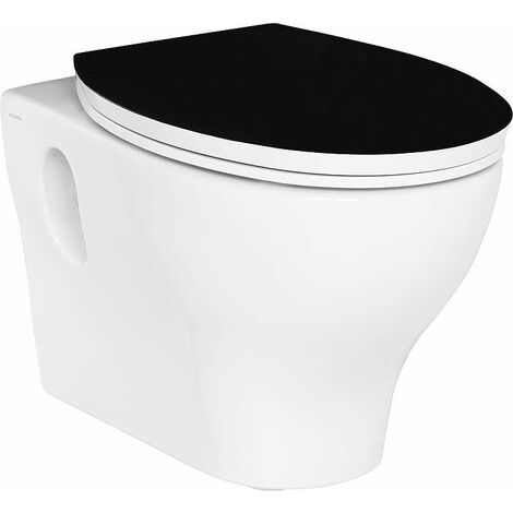 Abattant WC Preto universel charniere en inox, couleur: noir/blanc, Duroplast