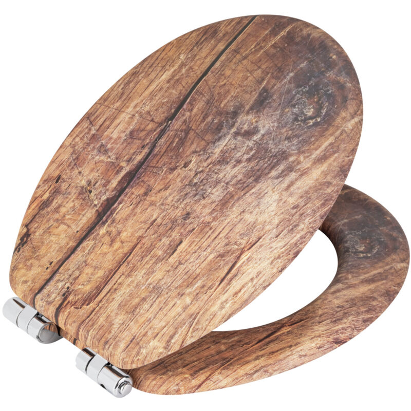 Wenko - Abattant wc Rustic Frein de chute, Clipsable pour installation et entretien facile, Tampon mural, Patin anti glisse, mdf, 35,5 x 42,5 cm, Bois