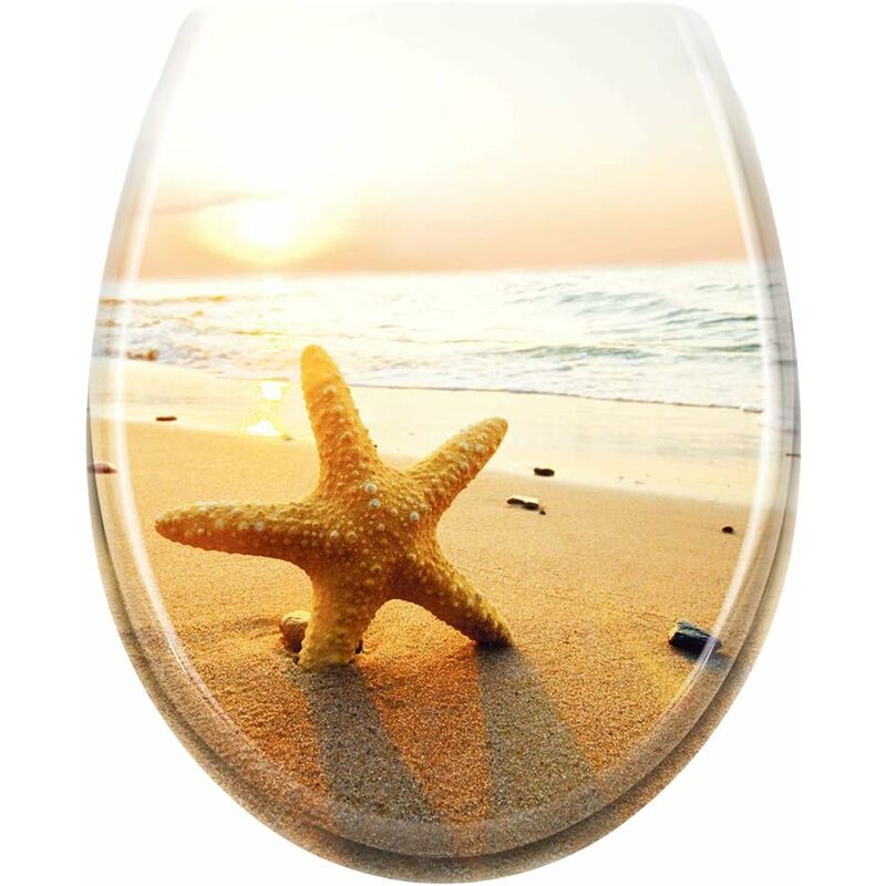 Naizy - Abattant wc Toilette avec fermeture douce Siège de toilette Frein de Chute Plastique taille universelle (Seestern)