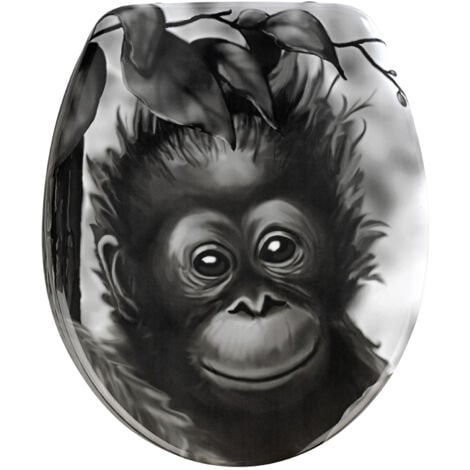 Abattant WC WENKO Affe Duroplast noir antibactérien 37,5 x 44 cm abattant wc design abattant wc animal lunette wc design abattant wc sans frein de chute kratzfest rostfreie Edelstahlbefestigung