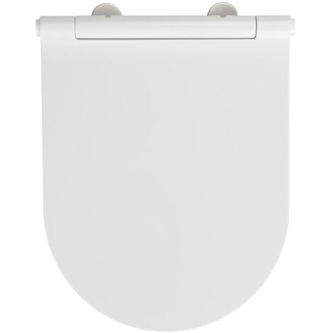Abattant WC WENKO Nuoro blanc Duroplast Easy Close 36 x 46 cm abattant wc antibactérien frein de chute design déclipsable inox extra plat avec fixation 2-Knopf hygiénique facile à nettoyer
