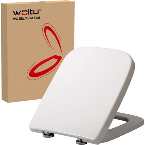 Abattant WC WOLTU, Siège de toilette, Antibactérien, Fixation Rapide, Blanc Forme Carrée